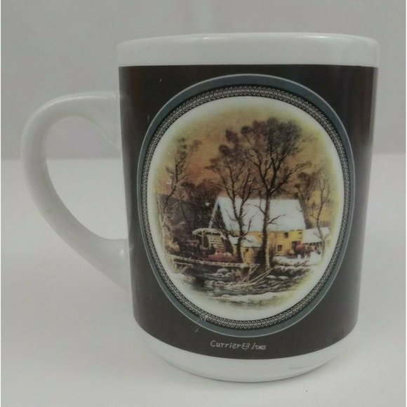 Vintage 1992 Currier & Ives Collectable Winter Scene Coffee Cup - Picture 3 of 7